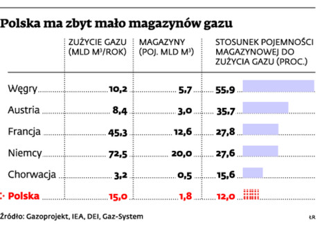 Polska ma zbyt mało magazynów gazu