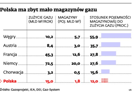 Polska ma zbyt mało magazynów gazu