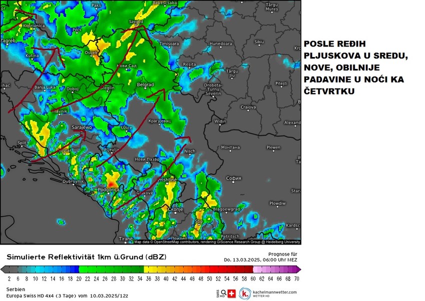 Obilnije padavine se očekuju u noći između srede i četvrtka
