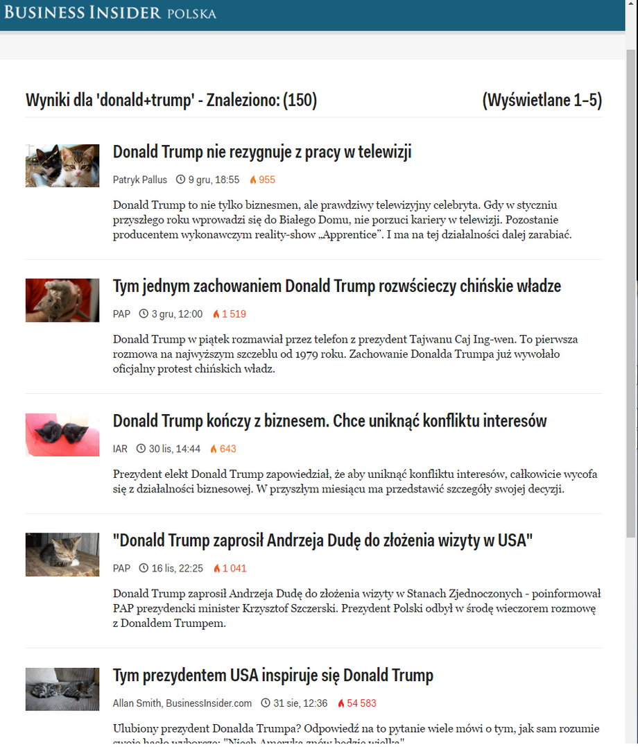 Business Insider Polska: strona z wynikami wyszukiwania hasła "Donald Trump"