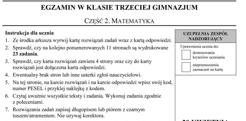 Egzamin gimnazjalny 2017: matematyka. Arkusze i odpowiedzi