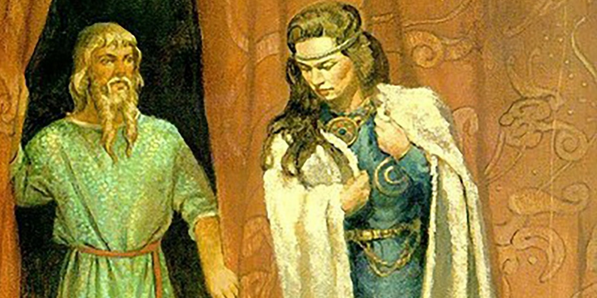 Na zdjęciu XIX-wieczna ilustracja z sagi, w której jedną z bohaterek jest Sygryda. W rzeczywistości malarz uwiecznił na niej nie Piastównę, a fragment mitologii nordyckiej poświęcony bogu Njordowi i gigantce Skadi. 