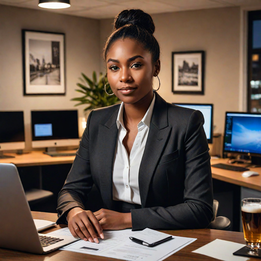 An AI-generated image of a beautiful lady in an office (Source- Hotpot.ai)