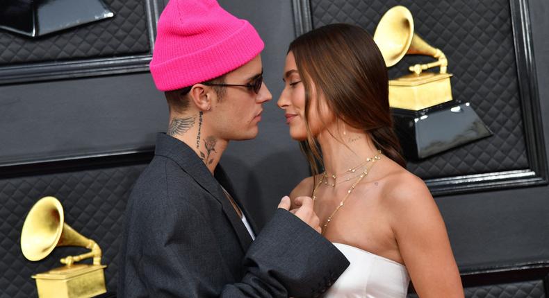 Justin and Hailey Bieber at the 2022 Grammy Awards.Angela Weiss/AFP via Getty Images