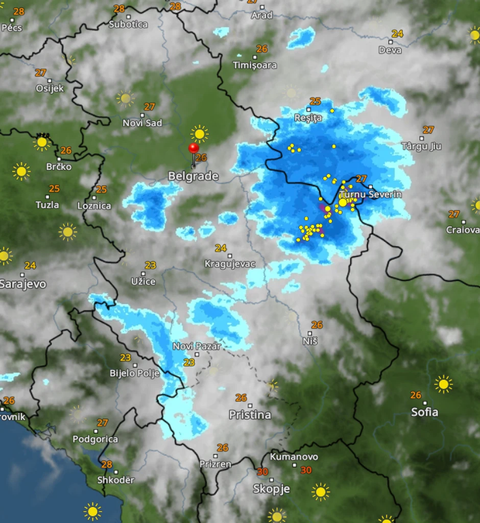 Radarski snimci nevremena tačno u podne