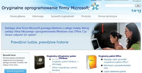 Oryginalność oprogramowania Microsoftu można zawsze stwierdzić udając się pod adres: microsoft.com/genuine.