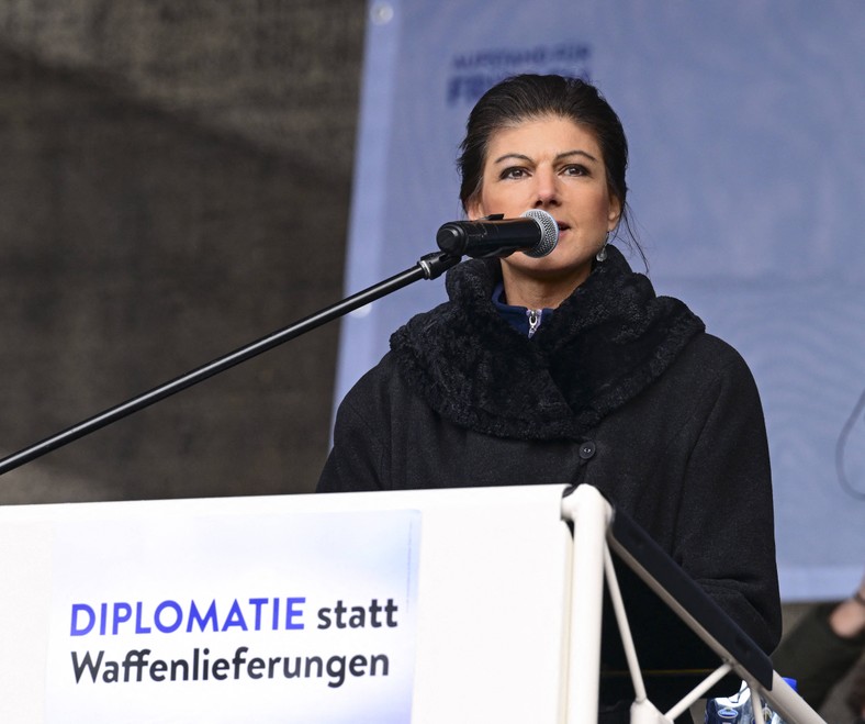 Sara Wagenknecht podczas demonstracji 25 lutego w Berlinie.