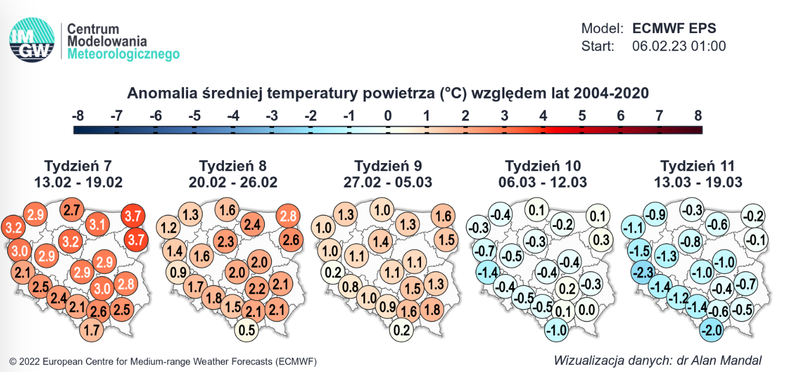 Modele europejskie sugerują również wkroczenie na dłużej chłodnego powietrza w marcu