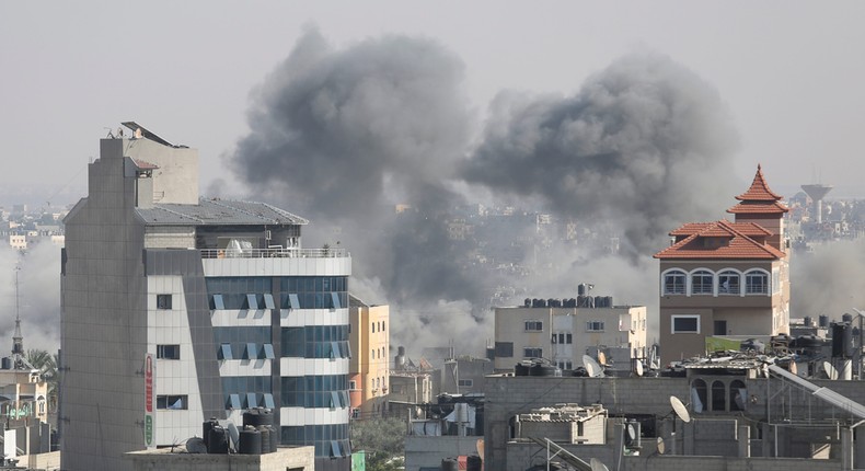Smoke rises after an Israeli airstrike on the Gaza Strip in Rafah, Wednesday, Oct. 25, 2023.AP Photo/Hatem Ali