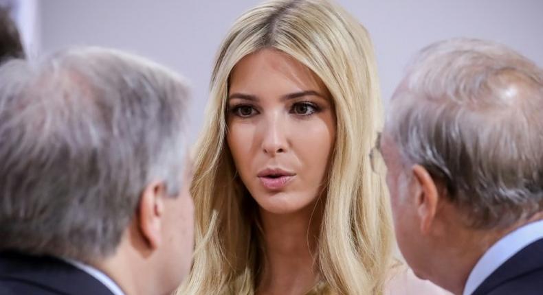 The daughter of the US President Ivanka Trump talks to Secretary-General of the UN Antonio Guterres (left) and the Secetary of the Economic Cooperation Organization (ECO) Jose Angel Gurria at the G20 Summit in Hamburg on July 8, 2017