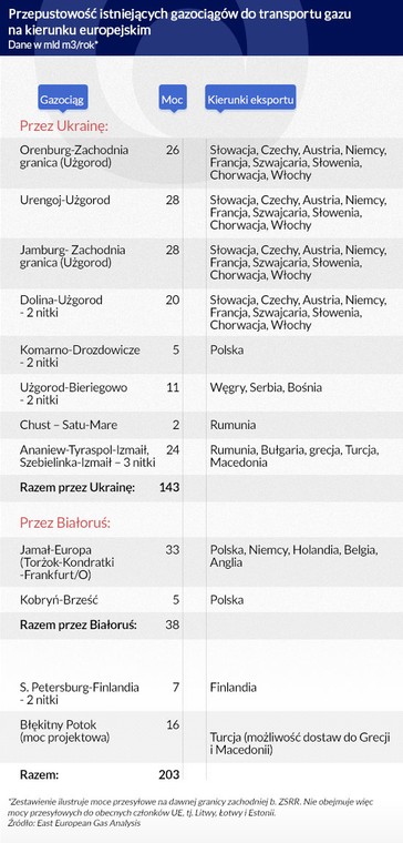 Przepustowość istniejących gazociągów (infografika DG)