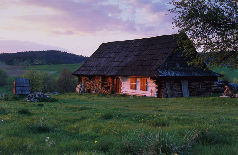 Drewniana łemkowska chata we wsi Czarne