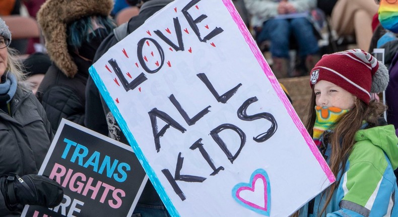 A rally in support of transgender children in St. Paul, Minnesota, on March 6, 2022.Michael Siluk/UCG/Universal Images Group via Getty Images