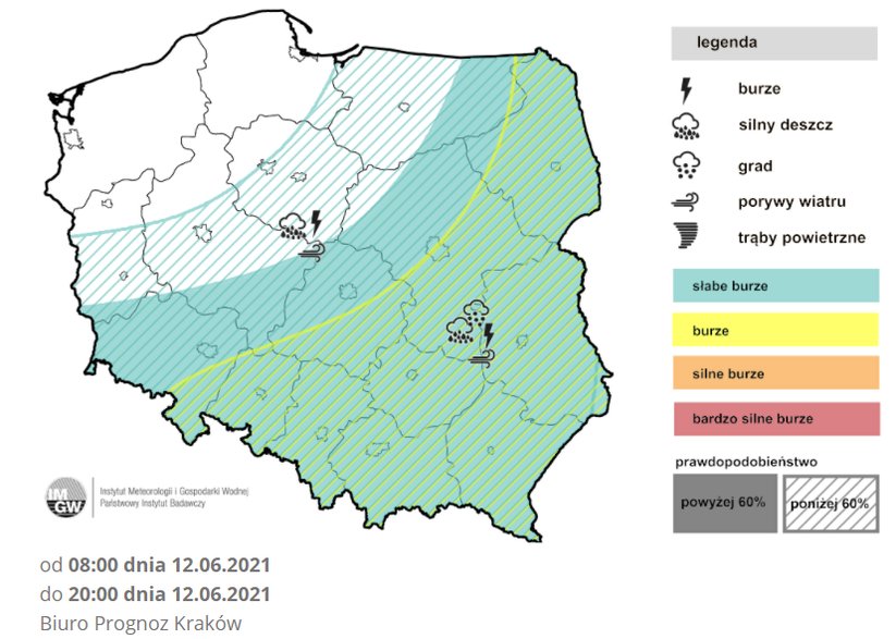 Prognoza burz na sobotę (IMGW)