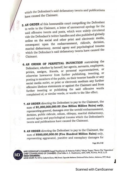 Babatayo is expected to pay 500M for aggravated, punitive, and exemplary damages [LindaIkeji]