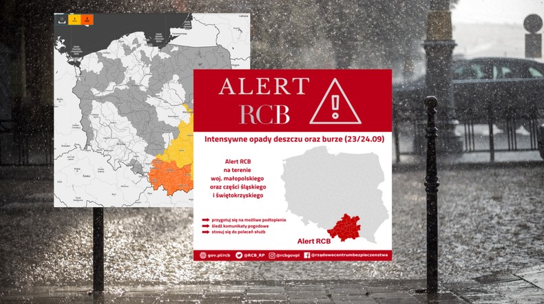 IMGW ostrzega przed ulewami i burzami (mapa: IMGW, zdjęcie pomocnicze: RCB)