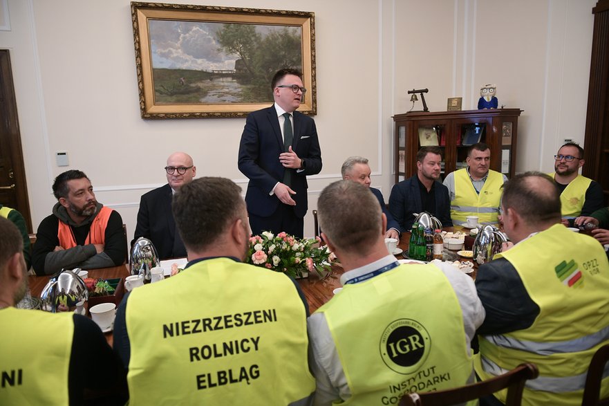 Delegacja rolników na spotkaniu z Szymonem Hołownią w Sejmie 27 lutego