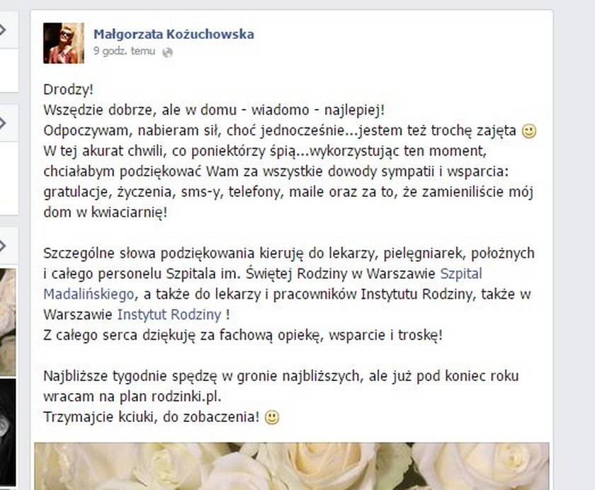 Małgorzata Kożuchowska - oświadczenie