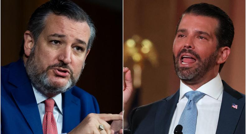 Texas Senator Ted Cruz (L), Donald Trump Jr. (R).