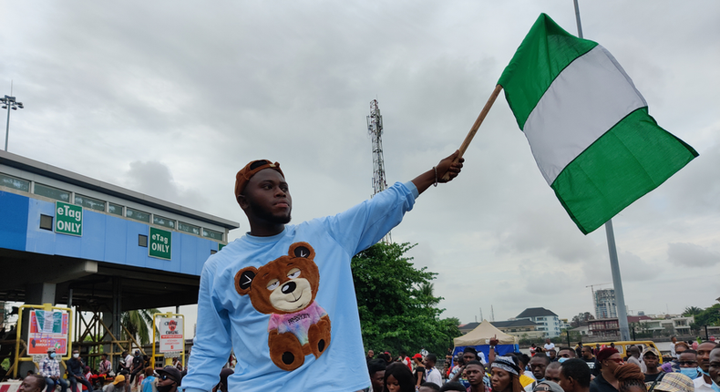 #EndSARS protesters at the Lekki Toll Gate, Lagos