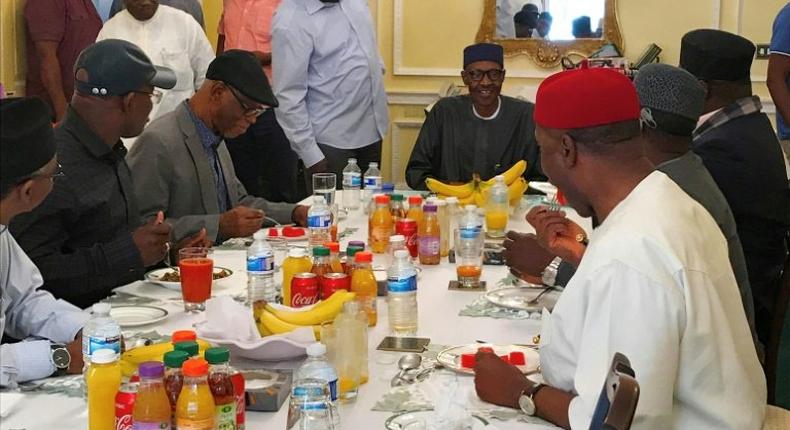 Recent picture of Buhari and governors in his London home