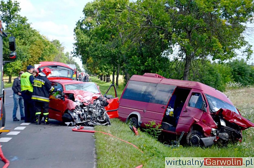 Bus zderzył się z osobówką pod Garwolinem. Wielu rannych