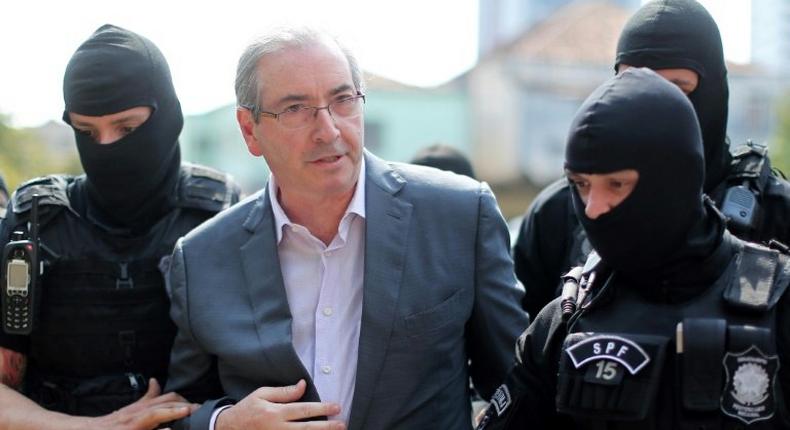 Brazil's former President of the Chamber of Deputies Eduardo Cunha, arrives at the Forensic Medicine Institute in Curitiba, on October 20, 2016