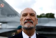 Polish Defence Minister Macierewicz speaks during a news conference at a send-off ceremony for Polish military contingent to support the coalition against Islamic State at the 23rd Air Base in Janow near Minsk Mazowiecki