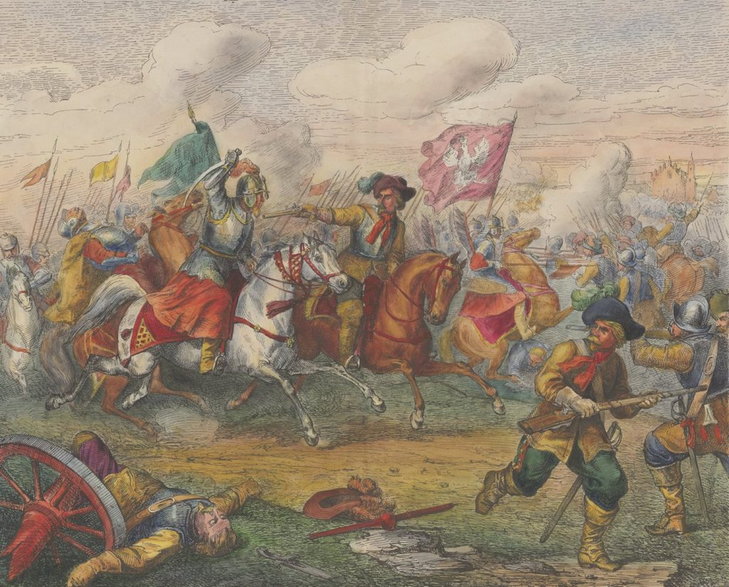 Bitwa pod Kircholmem na rysunku Henryka Pillatiego.