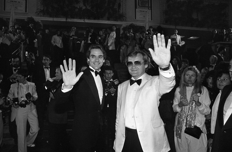 Jerzy Skolimowski i Jeremy Irons na festiwalu w Cannes w 1982 roku