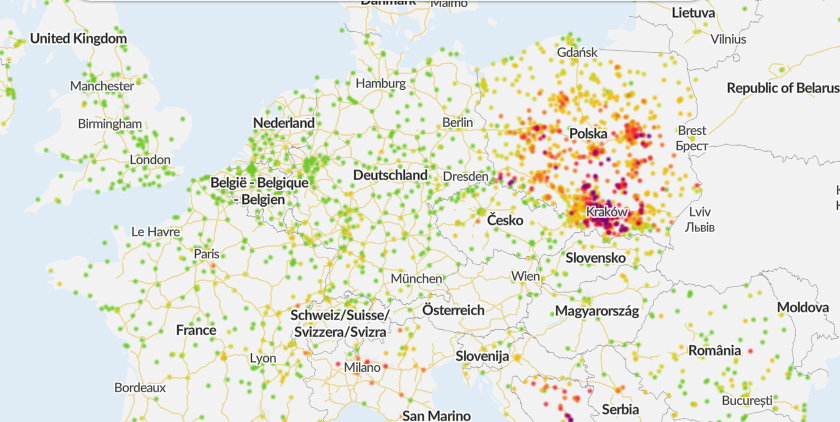 Jakość powietrza w Polsce - stan na 18 grudnia, godz. 21