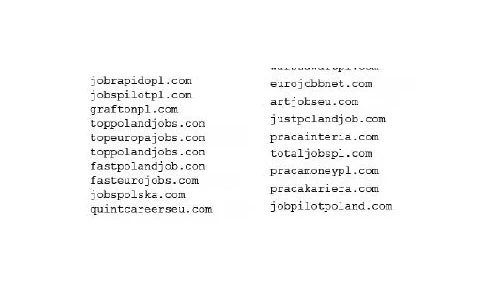 Fałszywe oferty pracy wysyłane są z domen, których nazwy przypominają popularne serwisy - oto przykłady niektórych z nich.