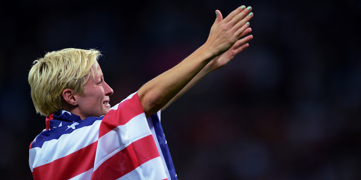 Megan Rapinoe celebrates after defeating Japan 2-1 to win the women's football gold-medal match at the 2012 Olympic Games.