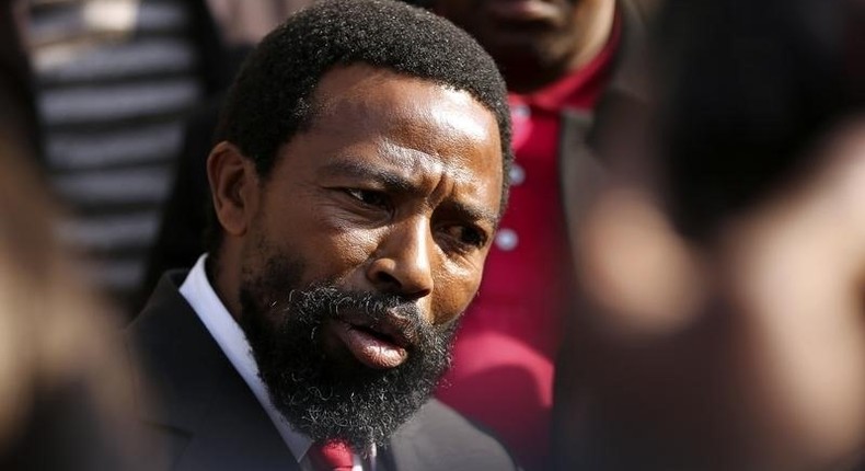 AbaThembu King Buyelekhaya Zwelibanzi Dalindyebo speaks to journalists after handing over a memorandum to government officials in Pretoria July 10, 2013. REUTERS/Sumaya Hisham