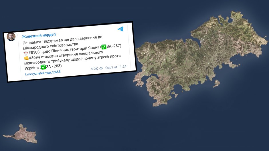 Wyspa Szykotan, będąca częścią terytorium spornego Japonii i Rosji (Screen: Telegram/yzheleznyak)
