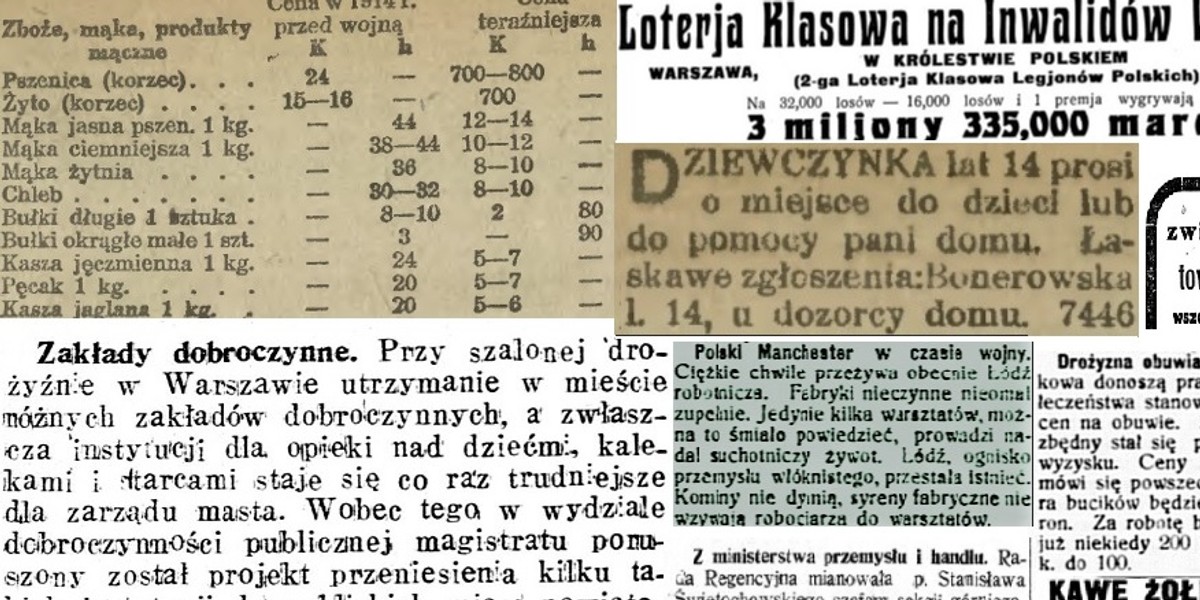 Wieści z frontu, informacje z rynków, sytuacja firm i problemy Polaków - to wszystko można wyczytać z prasy ukazującej się latem 1918 roku