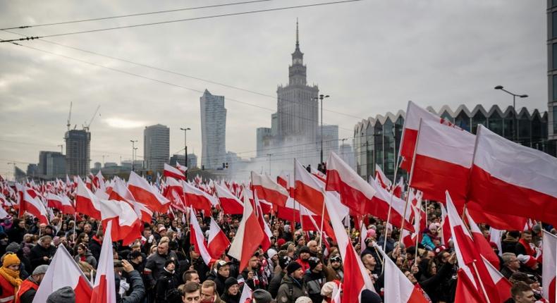 Tens of thousands of people took part in a march organised by the far right to mark Poland's Independence Day