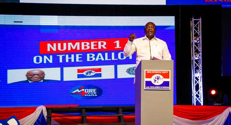 Dr. Mahamudu Bawumia speaking at a fundraising launch of the 2020 NPP campaign in Accra.