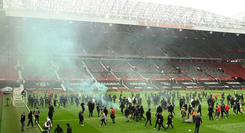 The fans' protest meant Manchester United's match with Liverpool had to be postponed Creator: Oli SCARFF
