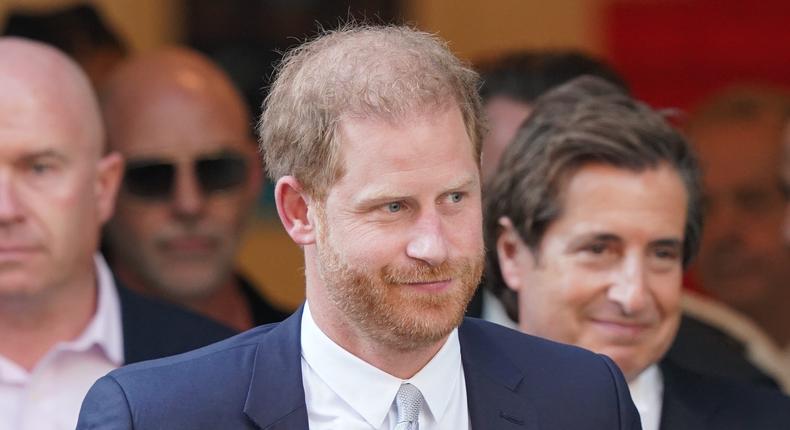 Prince Harry leaving the Rolls Buildings in London after giving evidence in the phone hacking trial against Mirror Group Newspapers on Wednesday, June 7, 2023.Jonathan Brady/PA Images via Getty Images