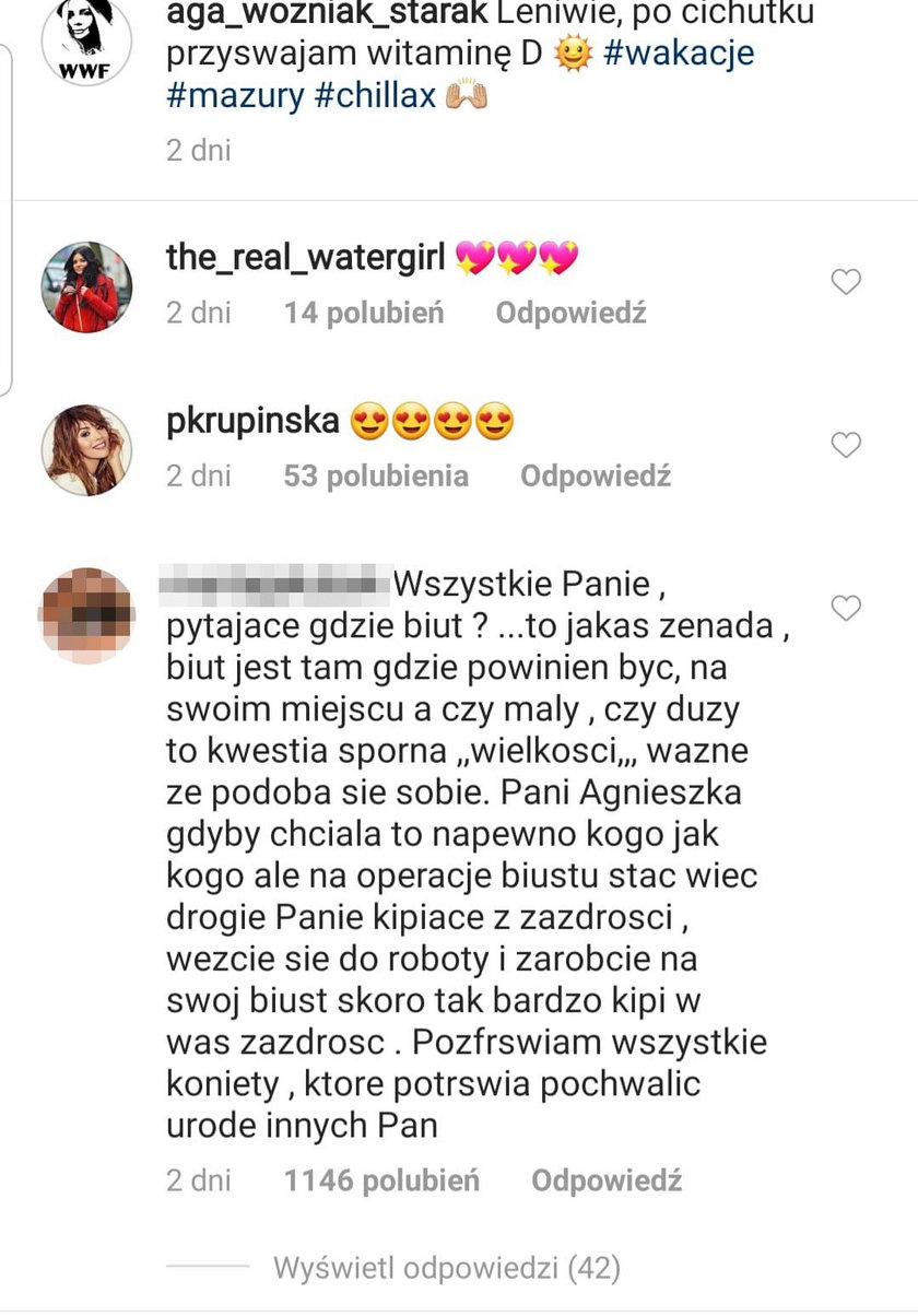 Komentarze na profilu Agnieszki Woźniak-Starak