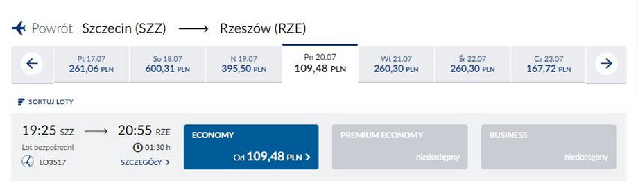 Bilety na lot Szczecin - Rzeszów