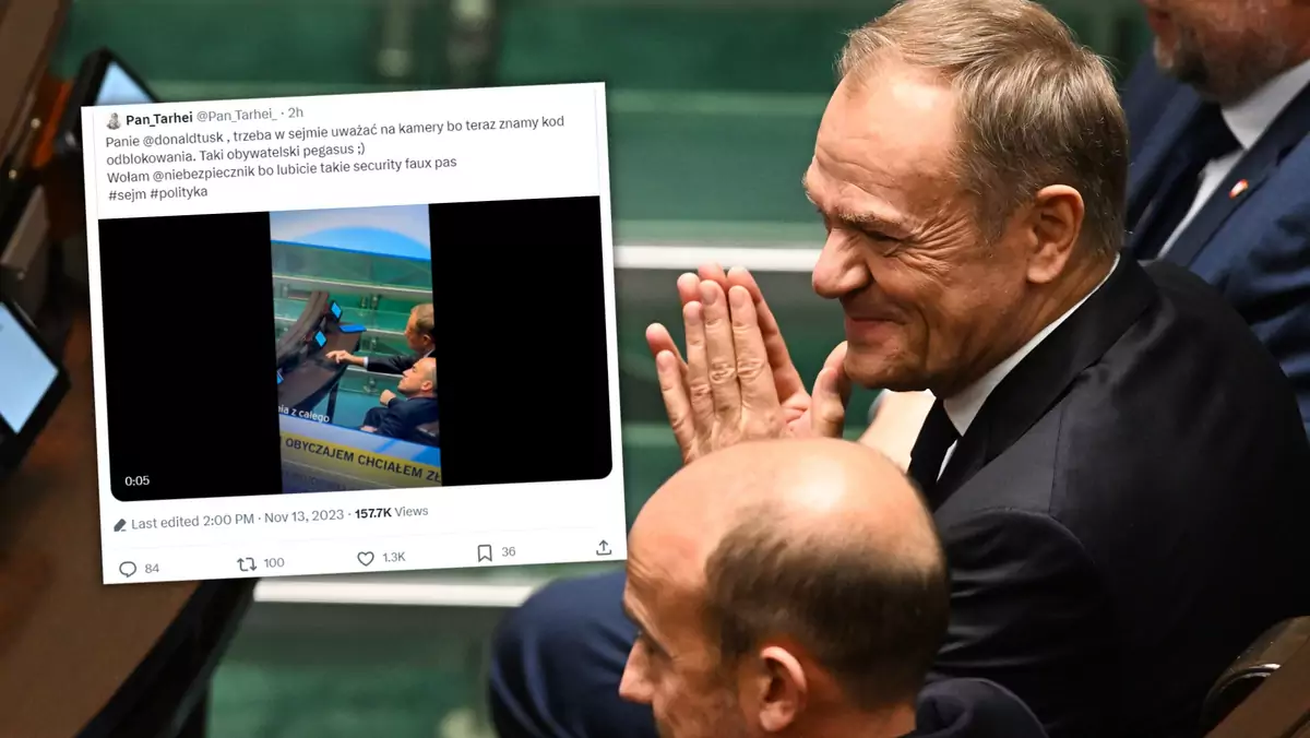 Kamera uchwyciła, jakie hasło Donald Tusk wpisywał na smartfonie (Screen: Twitter.com/@Pan_Tarhei_)