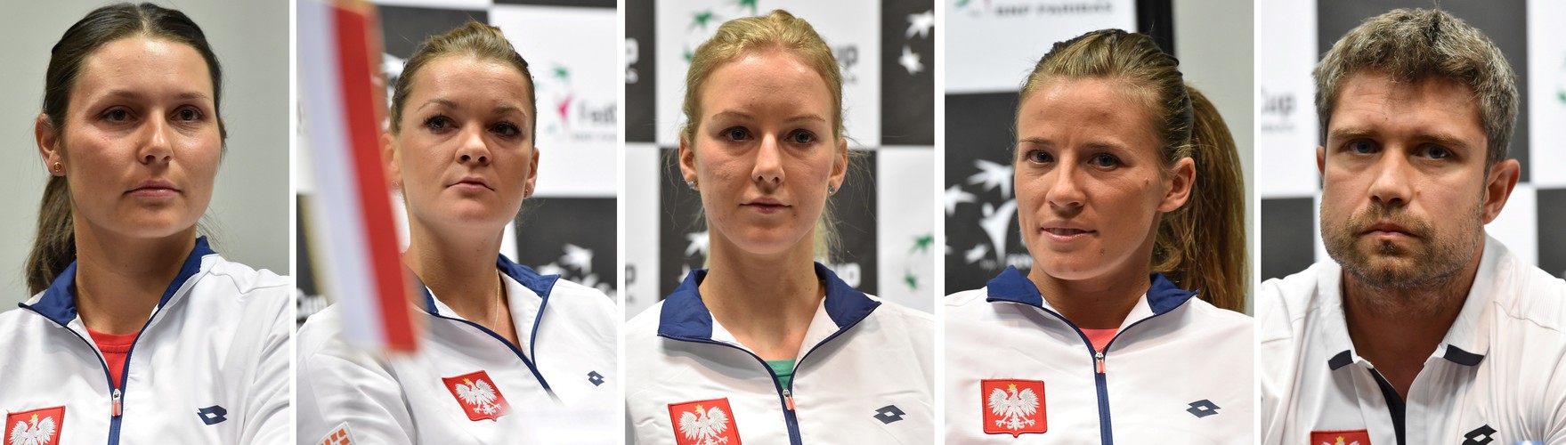 a Janas-Inacik, Agnieszka Radwańska, Urszula Radwańska, Alicja Rosolska i kapitan drużyny Tomasz Wiktorowski podczas konferencji prasowej w Krakowie