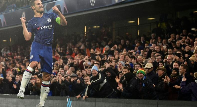 Hail Cesar: Cesar Azpilicueta celebrates his goal against Lille as Chelsea reached the Champions League last 16