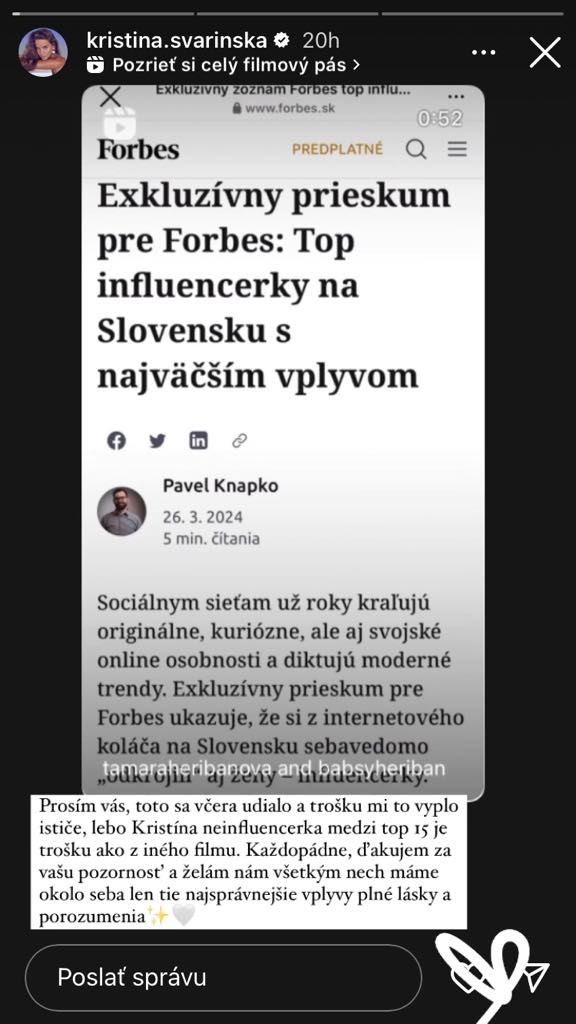 Svarinská je v top 15 slovenských influenceriek.