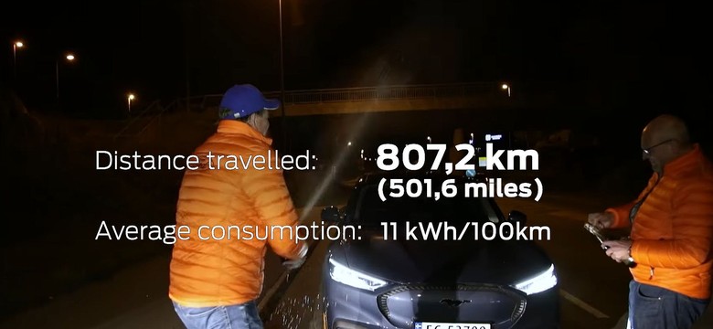 Mustang Mach-E przejechał 807,2 km na jednym ładowaniu. Szampan wystrzelił