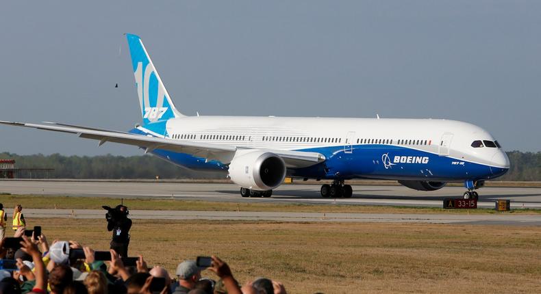 The Boeing 787-10 Dreamliner's first flight.