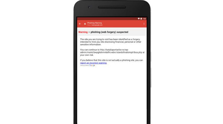 A Gmail ezentúl ilyen figyelmeztetéssel jelzi, ha rosszindulatú webhelyre mutat egy link / Illusztráció: Google