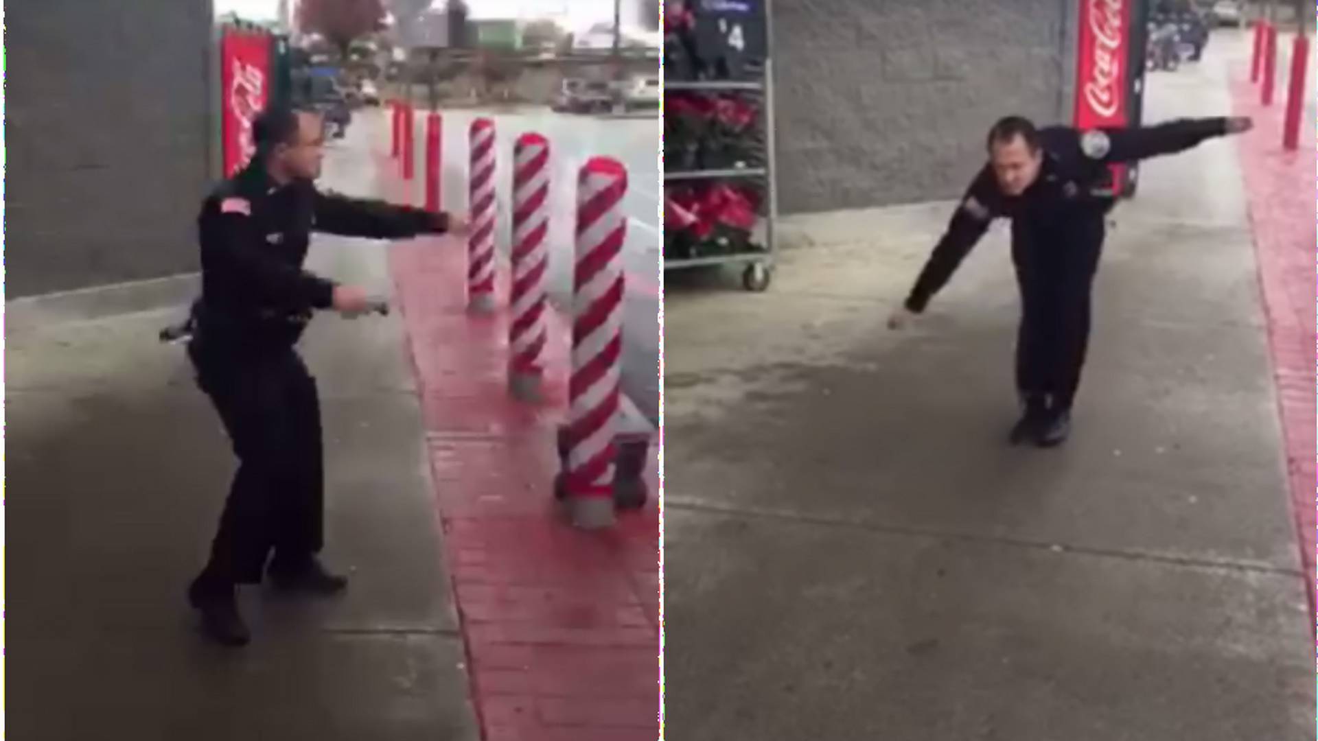 Policjant zatańczył przed sklepem, żeby zachęcić innych do wzięcia udziału w charytatywnej zbiórce